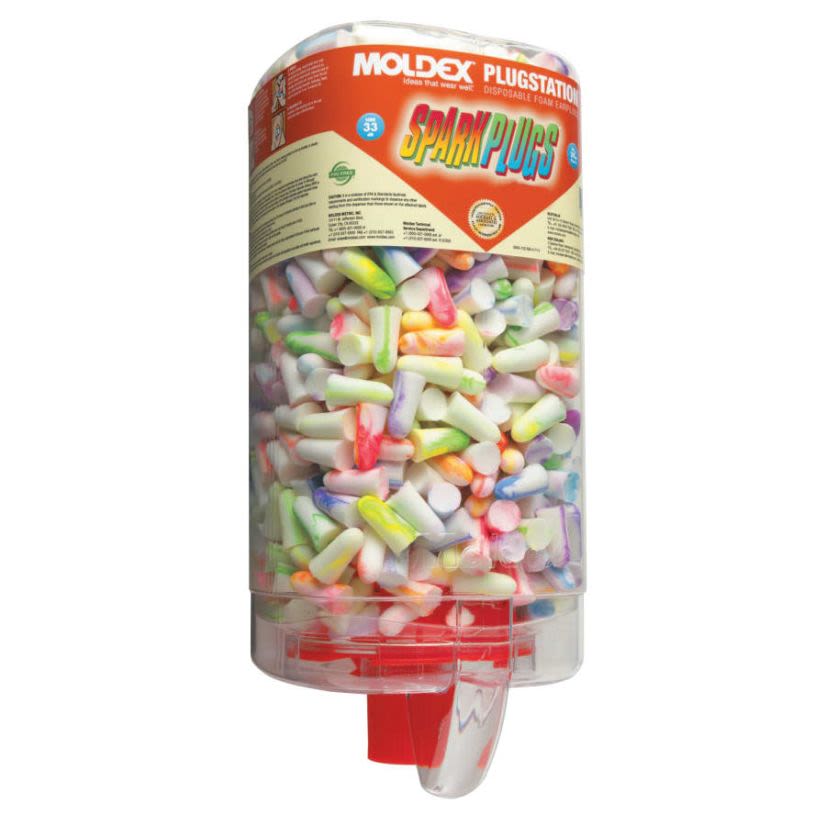 Moldex 6645 SparkPlugs PlugStation Earplugs, 33 dB Noise Reduction, Tapered Shape, ANSI S3.19-1974, Disposable, Uncorded Design